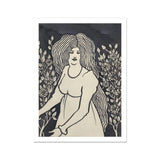 Langharige vrouw voor hoge rozenstruiken - Aubrey Beardsley kunstprint / Canvas, Posters Prints & Visual Artwork, Toby Leon
