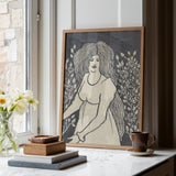 Langharige vrouw voor hoge rozenstruiken - Aubrey Beardsley kunstprint / Canvas, Posters Prints & Visual Artwork, Toby Leon