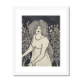 Long-haired Woman in Front of Tall Rosebushes - Aubrey Beardsley Art Print, Framed Art Nouveau Woman Roses