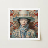 Longwei - Gaysian Femboy Cowboy Art Print / Canvas Framed Portrait Woman Elegant Light Blue Wide-brimmed Hat Dandy, Outlaw’s, Prints