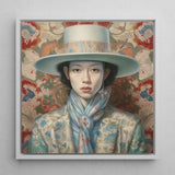 Longwei - Gaysian Femboy Cowboy Art Print / Canvas Framed Portrait Woman Elegant Light Blue Wide-brimmed Hat Dandy, Outlaw’s, Prints