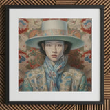 Longwei - Gaysian Femboy Cowboy Art Print / Canvas Mint Green Wide-brimmed Hat Floral Patterned Fabric Dandy, Elegant Outlaw’s, Prints