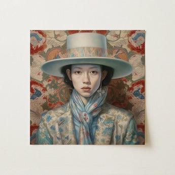Longwei - Gaysian Femboy Cowboy Art Print / Canvas Square Canvas Painting Woman Light Blue Wide-brimmed Hat Dandy Gaysian Cowboy, Elegant