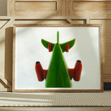 Look Up Giclée Print / Canvas Green Geometric Angel Figure Red Wings Feet Giclée Print, Living Space, Waking Dream