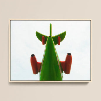 Look Up Giclée Print / Canvas Framed Artwork Stylized Green Red Airplane Viewed Rear, Living Space, Waking Dream Prints