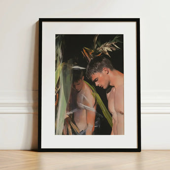 Looking - Gay Surfers Cruising Art Print / Canvas Black-framed Painted Portrait Two Shirtless Men, Man’s Hunger, Emerging Prints