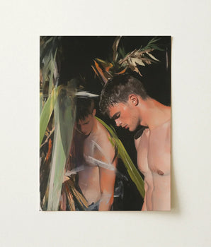 Rectangular Canvas Painting Two Shirtless Men Dark Hair Gay Surfers Cruising, Art Print, Man’s Hunger, Emerging