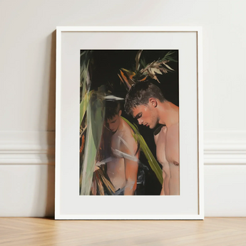 Looking - Gay Surfers Cruising Art Print / Canvas White-framed Art Print Painted Portrait Two Shirtless Men Gay Surfers Cruising, Cruising