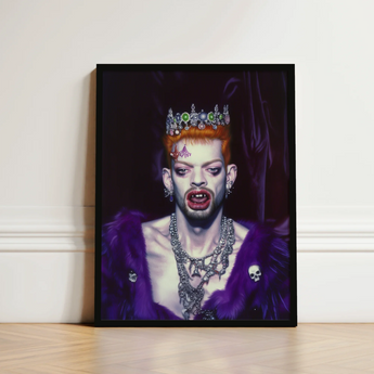 Framed Portrait Person Orange Hair Ornate Silver Crown Club Kid Vampire, Surreal Gothic Glory, Art Print