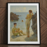 Lovers of the Sun - Henry Scott Tuke Fine Art Print / Canvas Black Framed Beach Scene Nude Figures, Cornish Coast Prints