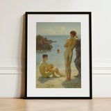 Lovers of the Sun - Henry Scott Tuke Fine Art Print / Canvas Black-framed Classical Beach Scene Two Nude, Cornish Coast Prints