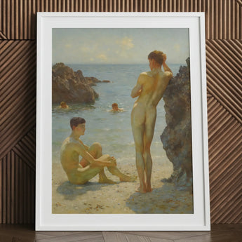 Lovers of the Sun - Henry Scott Tuke Fine Art Print / Canvas White Framed Beach Scene, Cornish Coast Prints