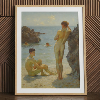 Lovers of the Sun - Henry Scott Tuke Fine Art Print / Canvas Wooden Framed Beach Scene Art Print Nude Figures Henry Scott Tuke, Tuke Fine