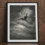 Lucifer Descends Upon Earth - Gustave Dore Art Print / Canvas, 24x32’’ / 61x81cm / Black Frame / Matboard, Posters Prints & Visual Artwork,