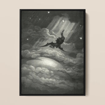 Lucifer Descends Upon Earth - Gustave Dore Art Print / Canvas, 12x16’’ / 31x41cm / Black Frame, Posters Prints & Visual Artwork, Toby Leon