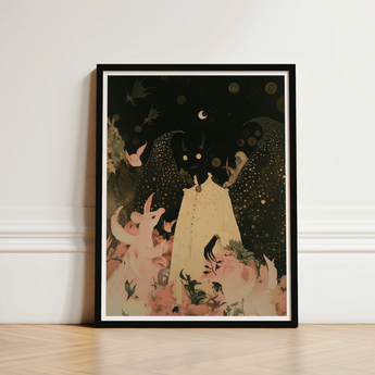 Framed Art Print Whimsical Illustration Central Figure Off-white Cute Devil Child, Lucius Returns