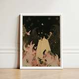 White-framed Art Print Whimsical Illustration Figure Off-white Gown Cute Devil Child, Lucius Returns