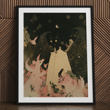 Lucius - Cute Devil Child Art Print / Canvas Black-framed Art Print Whimsical Illustration Cat White Dress Cute Devil Child, Lucius