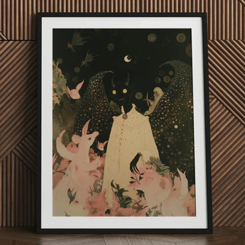 Lucius - Cute Devil Child Art Print / Canvas Black-framed Whimsical Illustration Cat White Dress, Returns, Prints