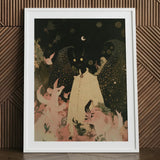 Lucius - Cute Devil Child Art Print / Canvas Framed Artwork Whimsical Illustration Black Cat Elegant White, Returns, Prints