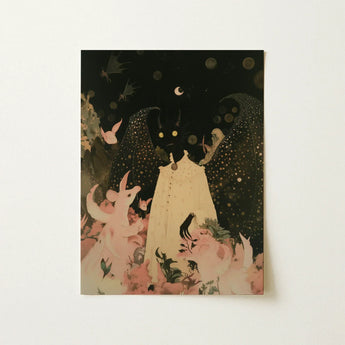 Lucius - Cute Devil Child Art Print / Canvas Whimsical Fantasy Illustration Central Figure Off-white Buttoned, Returns, Prints