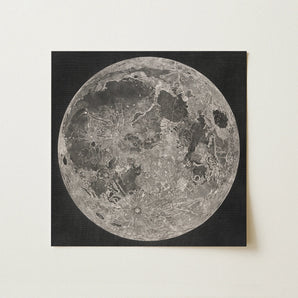 Lunar Planisphere - John Russell Fine Art Print / Canvas Detailed Grayscale Moon Mounted Black Impact Basins Mapped, Russell’s