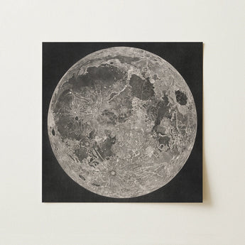 Lunar Planisphere - John Russell Fine Art Print / Canvas Detailed Grayscale Moon Mounted Black Impact Basins Mapped, Russell’s