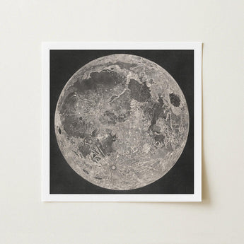 Lunar Planisphere - John Russell Fine Art Print / Canvas Detailed Black-and-white Moon Framed Simple White Border Impact Basins Mapped,
