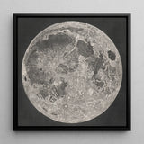 Lunar Planisphere - John Russell Fine Art Print / Canvas Black-framed Artwork Detailed Monochromatic Illustration Moon Visible Craters