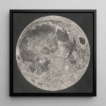 Lunar Planisphere - John Russell Fine Art Print / Canvas Black-framed Artwork Detailed Monochromatic Illustration Moon Visible Craters