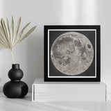 Lunar Planisphere - John Russell Fine Art Print / Canvas Detailed Grayscale Moon Mounted Black Impact Basins Mapped, Russell’s
