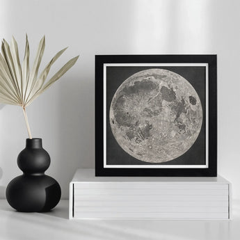Lunar Planisphere - John Russell Fine Art Print / Canvas Detailed Grayscale Moon Mounted Black Impact Basins Mapped, Russell’s