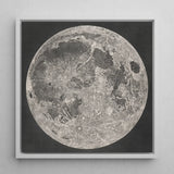Lunar Planisphere - John Russell Fine Art Print / Canvas Detailed Monochrome Moon Minimalist White Frame Impact Basins Mapped, Russell’s