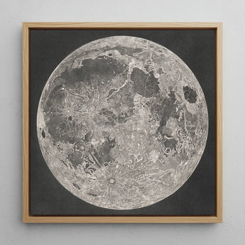 Lunar Planisphere - John Russell Fine Art Print / Canvas Detailed Silver-toned Moon Illustration Light Wood Frame Impact Basins Mapped,