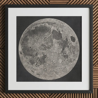 Lunar Planisphere - John Russell Fine Art Print / Canvas Framed Black White Map Moon Impact Basins Mapped, Russell’s Selenographic Chart,