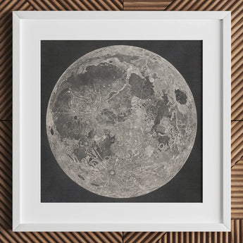 Lunar Planisphere - John Russell Fine Art Print / Canvas Framed White-bordered Moon Impact Basins Mapped, Russell’s Selenographic Chart,