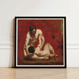 Black-framed Art Print Classical Painting Two Nude Figures Male, Fold, Standing Man’s Dark, Beard, Compressed Gaze Anchor, William Etty