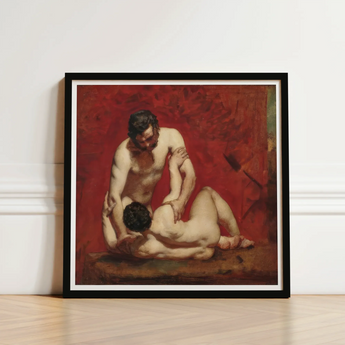 Black-framed Art Print Classical Painting Two Nude Figures Male, Fold, Standing Man’s Dark, Beard, Compressed Gaze Anchor, William Etty