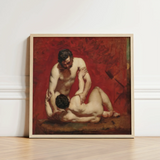 Framed Classical Painting Two Nude Figures Intimate Pose Male, Fold, Standing Man’s Dark, Beard, Compressed Gaze Anchor, William Etty Art,
