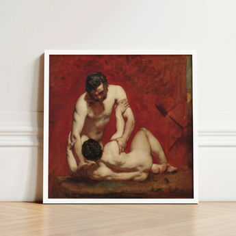 Framed Reproduction Classical Painting Two Nude Figures Vibrant Male, Fold, Standing Man’s Dark, Beard, Compressed Gaze Anchor, William