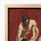 Framed Canvas Print Classical Painting Two Nude Figures Male, Fold, Standing Man’s Dark, Beard, Compressed Gaze Anchor, William Etty Art