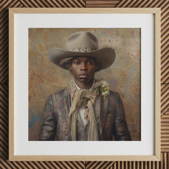 Lysander - Stampa d'arte cowboy dandy nero gay / Canvas, 12x12’’ / 31x31cm / Cornice naturale / Passe-partout, Poster, stampe e opere d'arte visiva, Toby