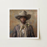 Lysander - Gay Black Dandy Cowboy Art Print / Canvas Framed Portrait Young Man Beige Hat Decorative, Elegant Afroamerican Outlaw’s,