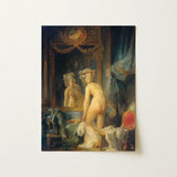 Madame’s Morning Toilette - Jean Frederic Schall Art Print / Canvas Antique-style Framed Painting Nude Woman Ornate Gilded Mirror, Paints,