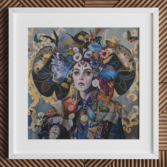 The Magician - Stampa artistica surrealista di carta dei Tarocchi / Tela, 12x12’’ / 31x31cm / Cornice bianca / Passepartout, Poster, stampe e opere d’arte visiva, Toby Leon