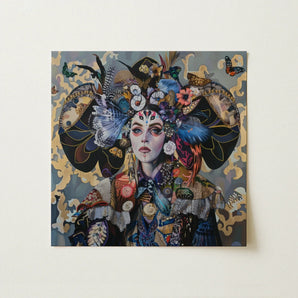 The Magician - Surreal Tarot Card Art Print / Canvas Vibrant Square-framed Mixed-media Artwork Woman Adorned Elaborate Headdress, Dream