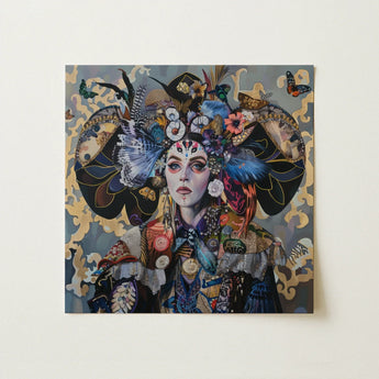 The Magician - Surreal Tarot Card Art Print / Canvas Vibrant Square-framed Mixed-media Artwork Woman Adorned Elaborate Headdress, Dream