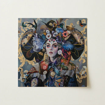 The Magician - Surreal Tarot Card Art Print / Canvas Vibrant Square-framed Mixed-media Artwork Woman Adorned Elaborate Headdress, Dream