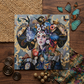 The Magician - Surreal Tarot Card Art Print / Canvas Vibrant Square-framed Mixed-media Artwork Woman Adorned Elaborate Headdress, Dream