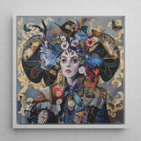 The Magician - Surreal Tarot Card Art Print / Canvas Vibrant Square-framed Mixed-media Artwork Woman Adorned Elaborate Headdress, Dream
